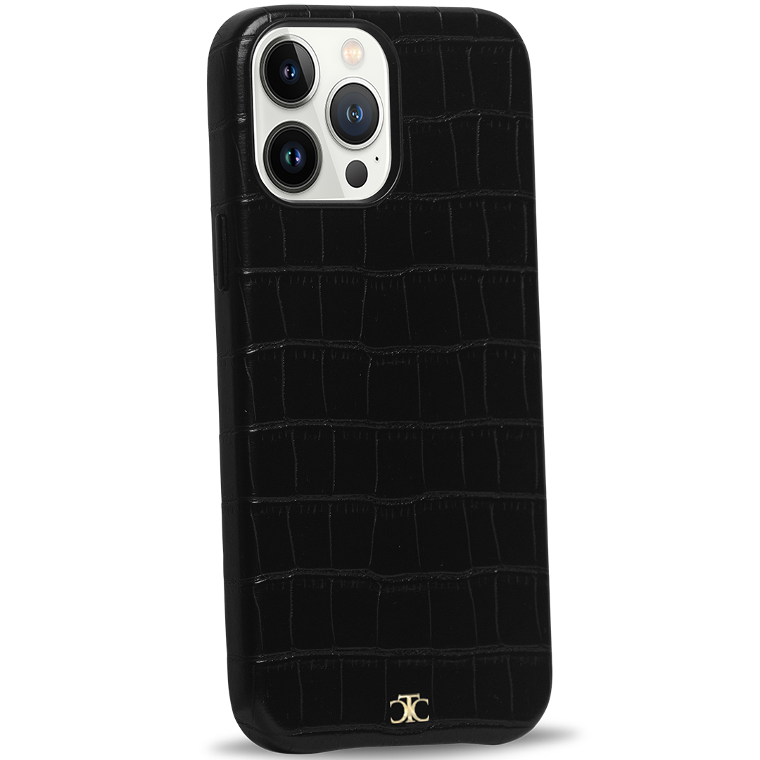 iPhone 13 Pro Max Leather Case Croco Black